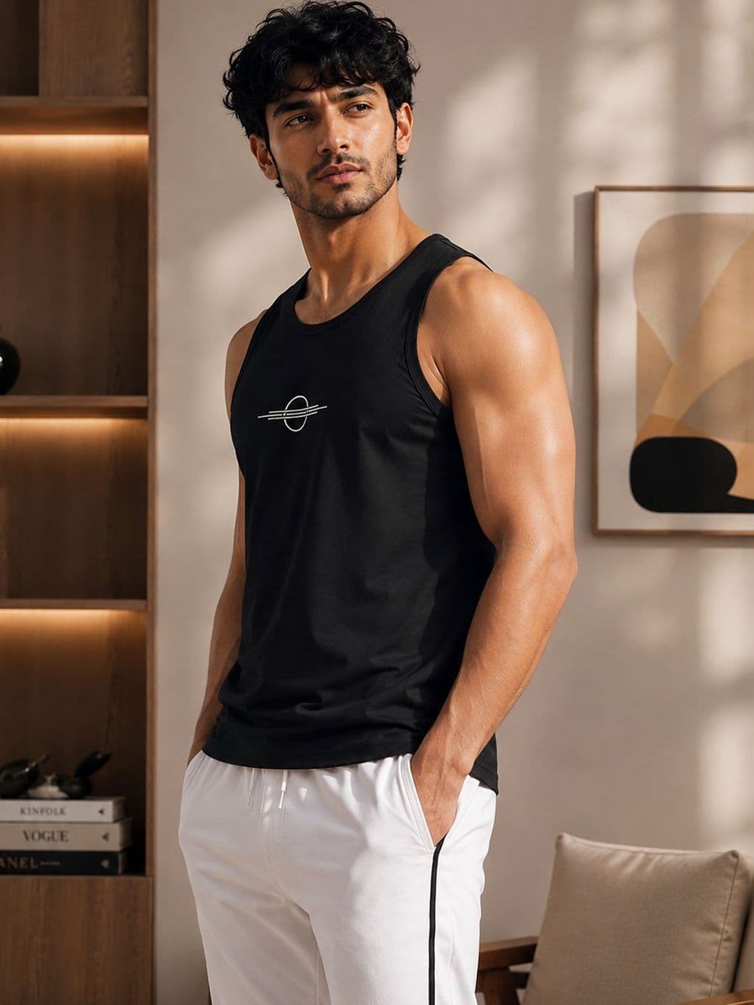 Dollar Pack of 3 Printed Cotton Gym Vest - view 1