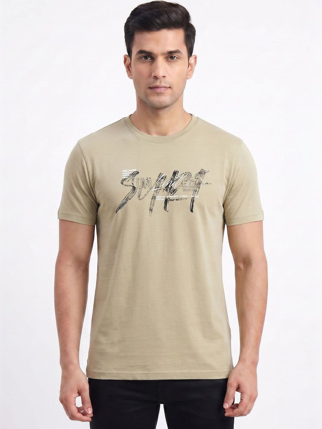Plugin Khaki Men Typography Round Neck T-shirt - view 1