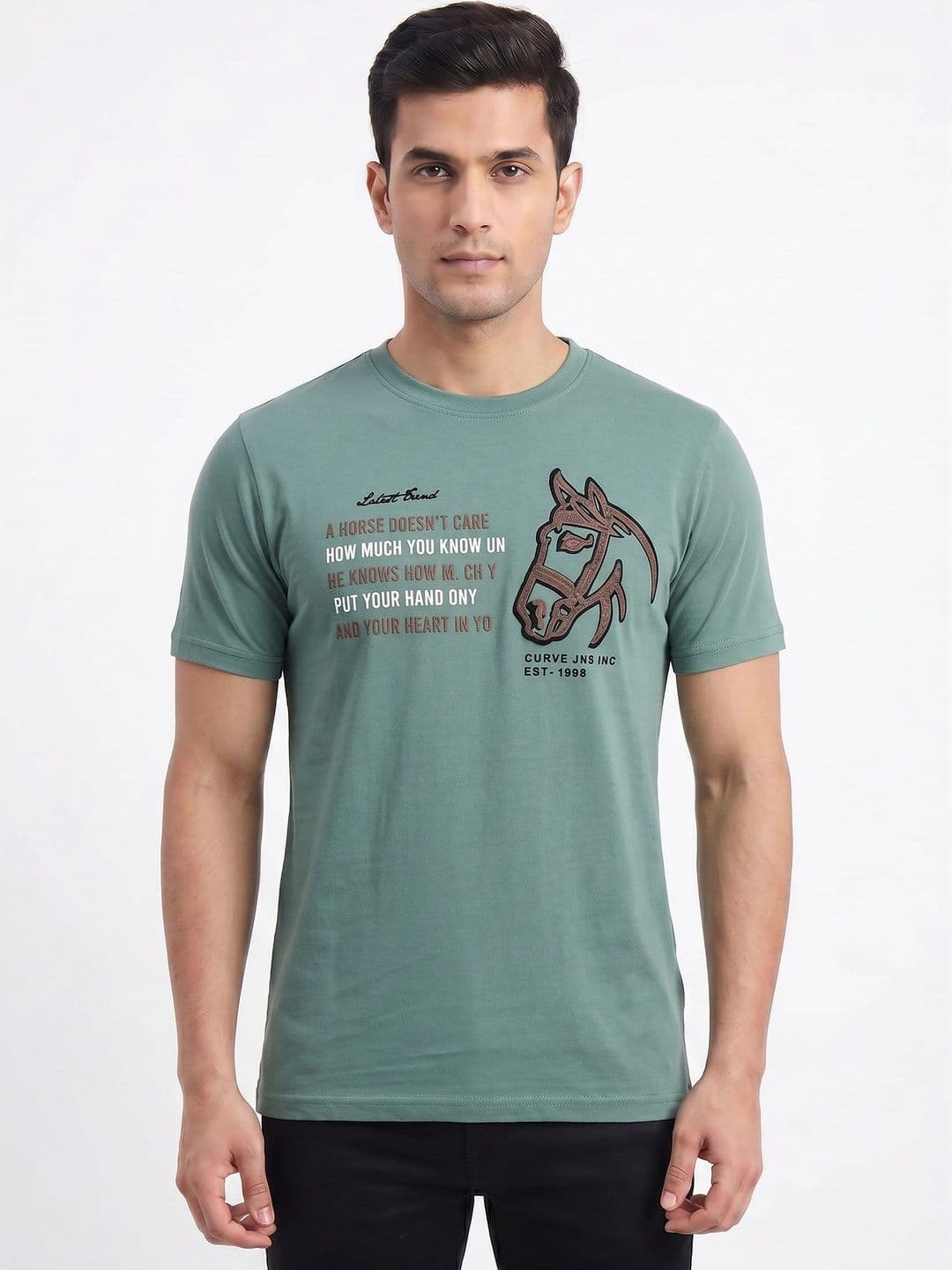 Plugin Olive Green Graphic Round Neck T-shirt - view 1