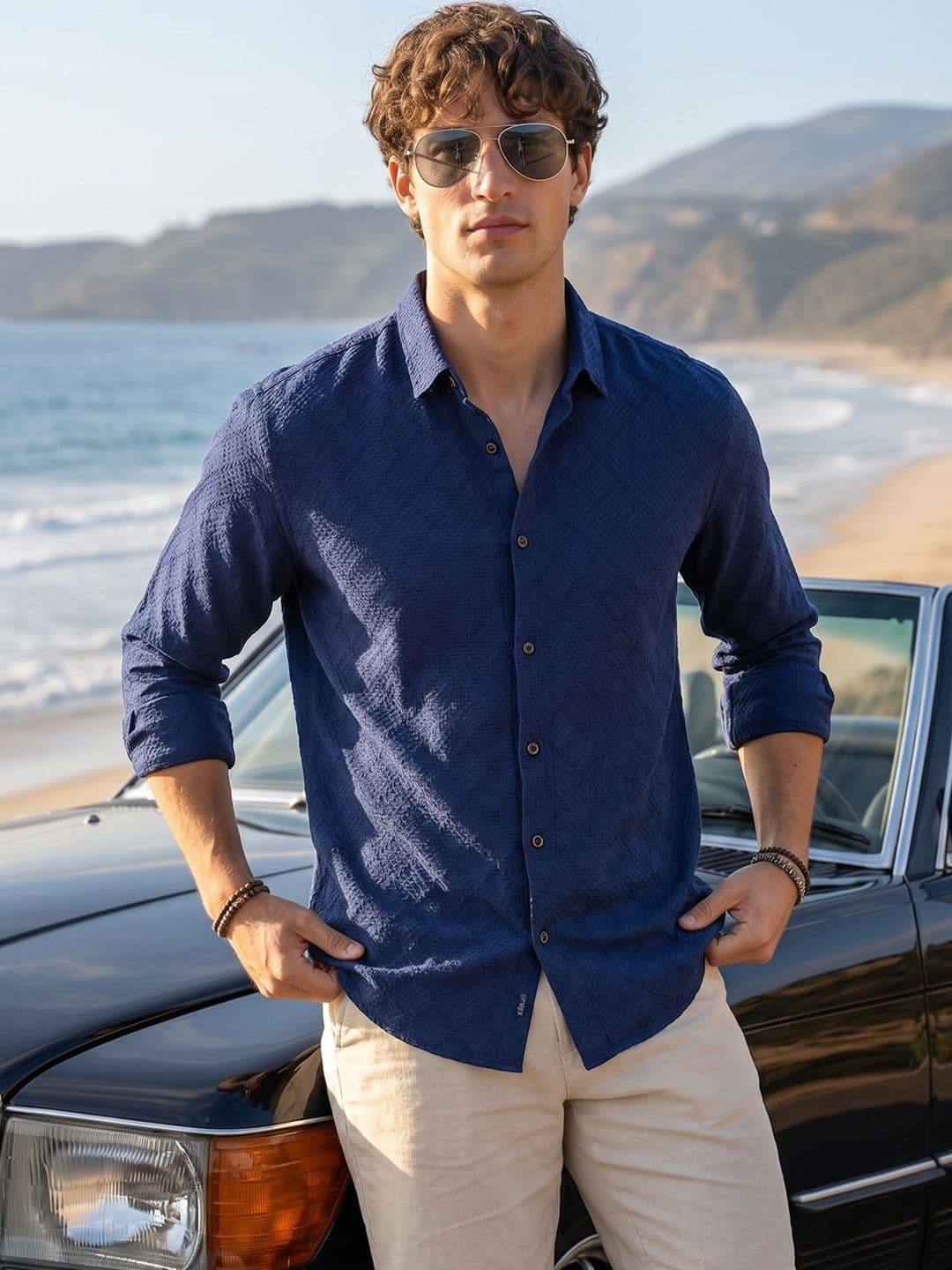 The Indian Garage Co Men Regular Fit Dobby Textured Resortwear Shirt - view 1