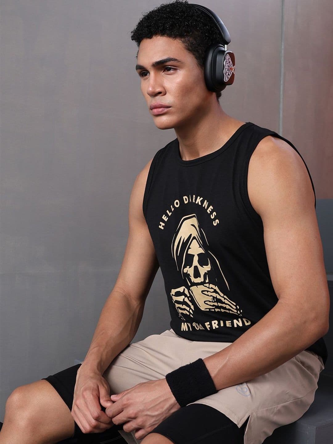 CHKOKKO Round Neck Sleeveless Typographic Printed Regular Fit Cotton Tank Top - view 1
