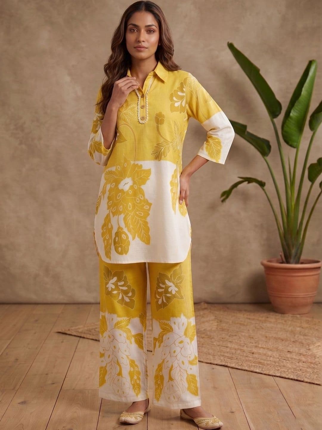 MASSTANI BY INDDUS Floral Linen Printed Tunic with Palazzos - view 1