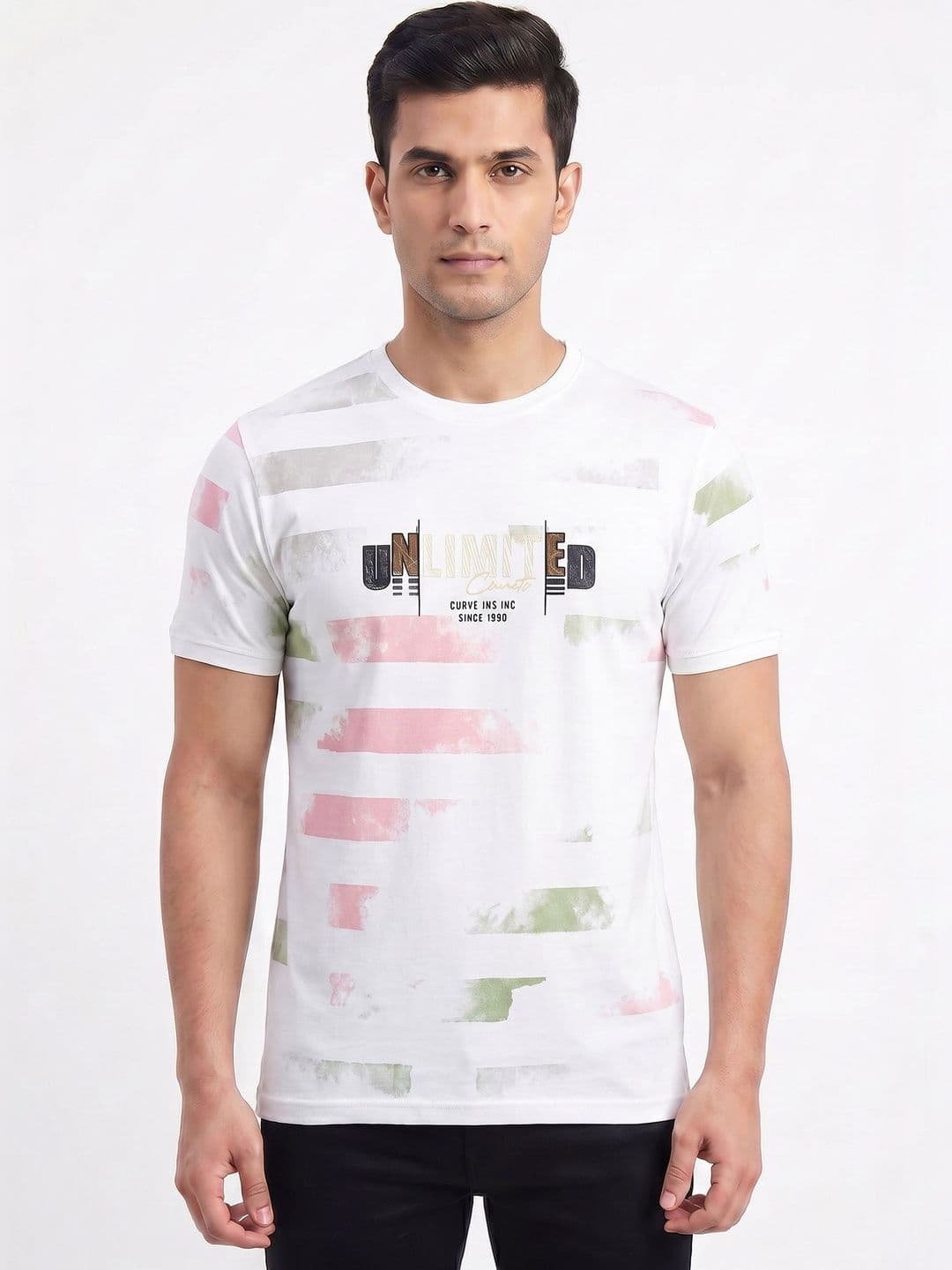 Plugin Typography Printed Round Neck Collar Short Sleeves Cotton T-shirt - view 1