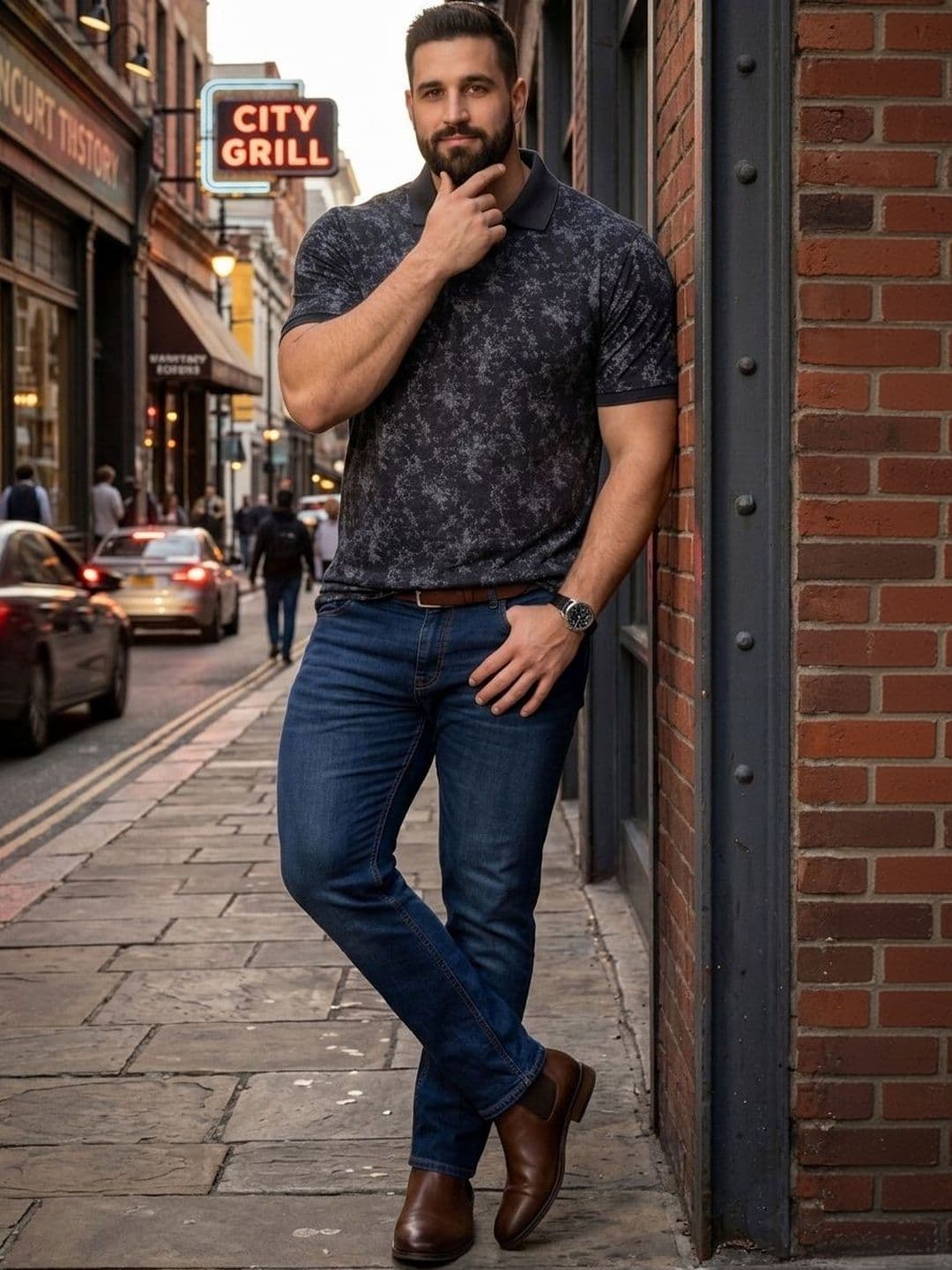 Sztori Men Floral Printed Polo Collar T-shirt - view 1