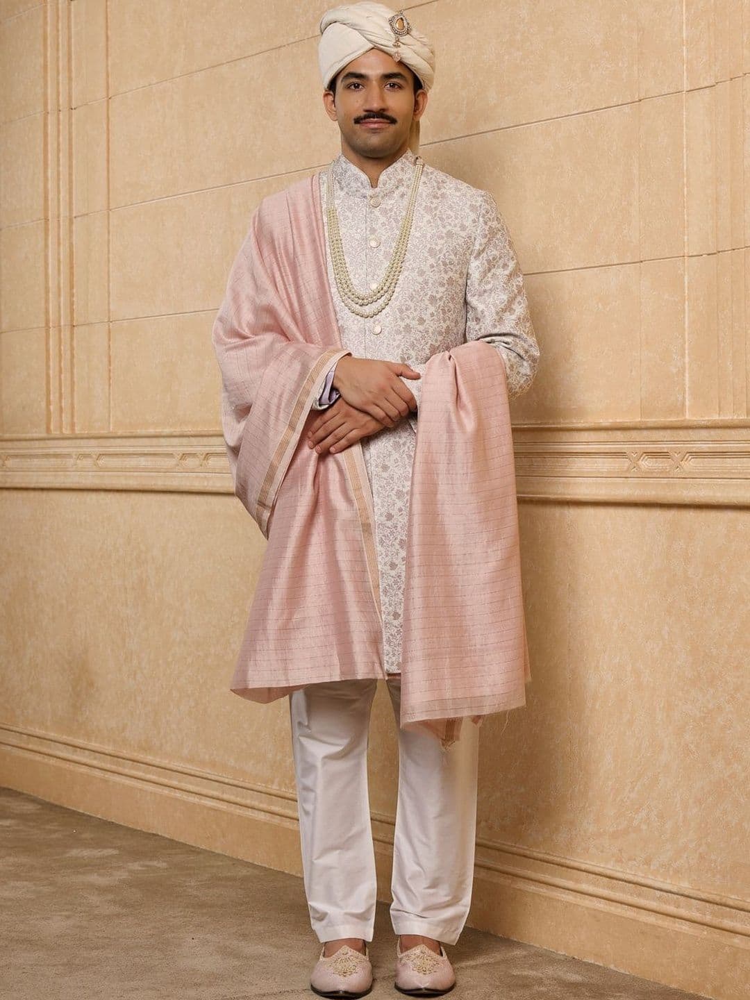 Tasva Lilac Floral Brocade Sherwani Set - view 1