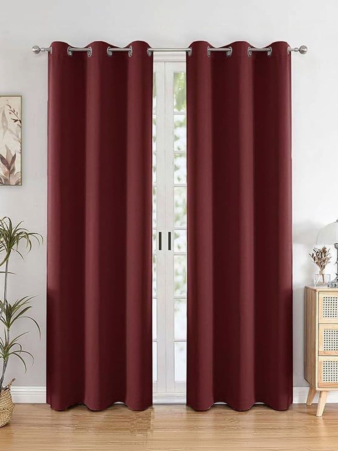 KFHDecor Maroon Black Out Long Door Curtain - view 1