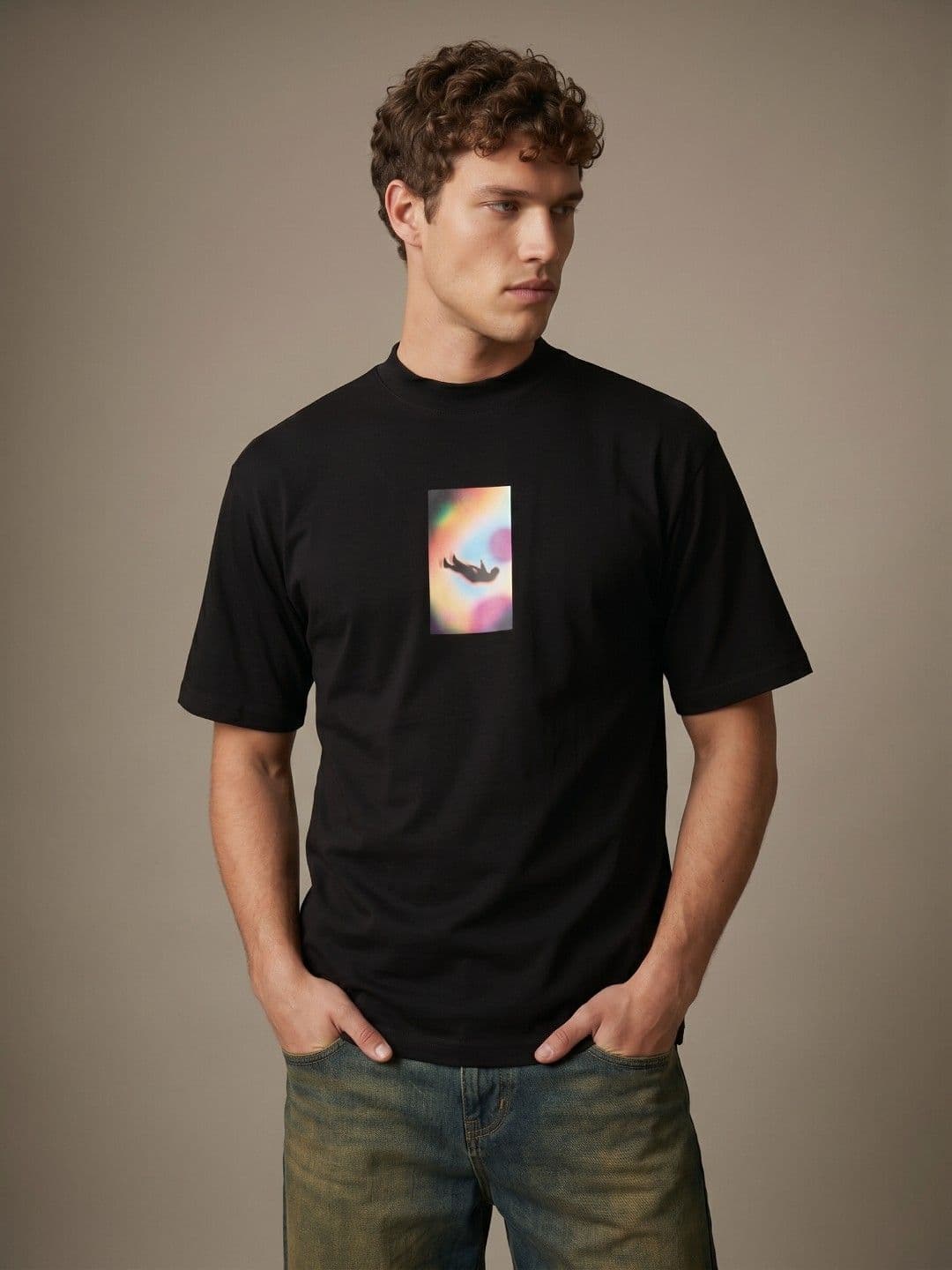 glitchez Graphic Printed High Neck T-shirt - view 1
