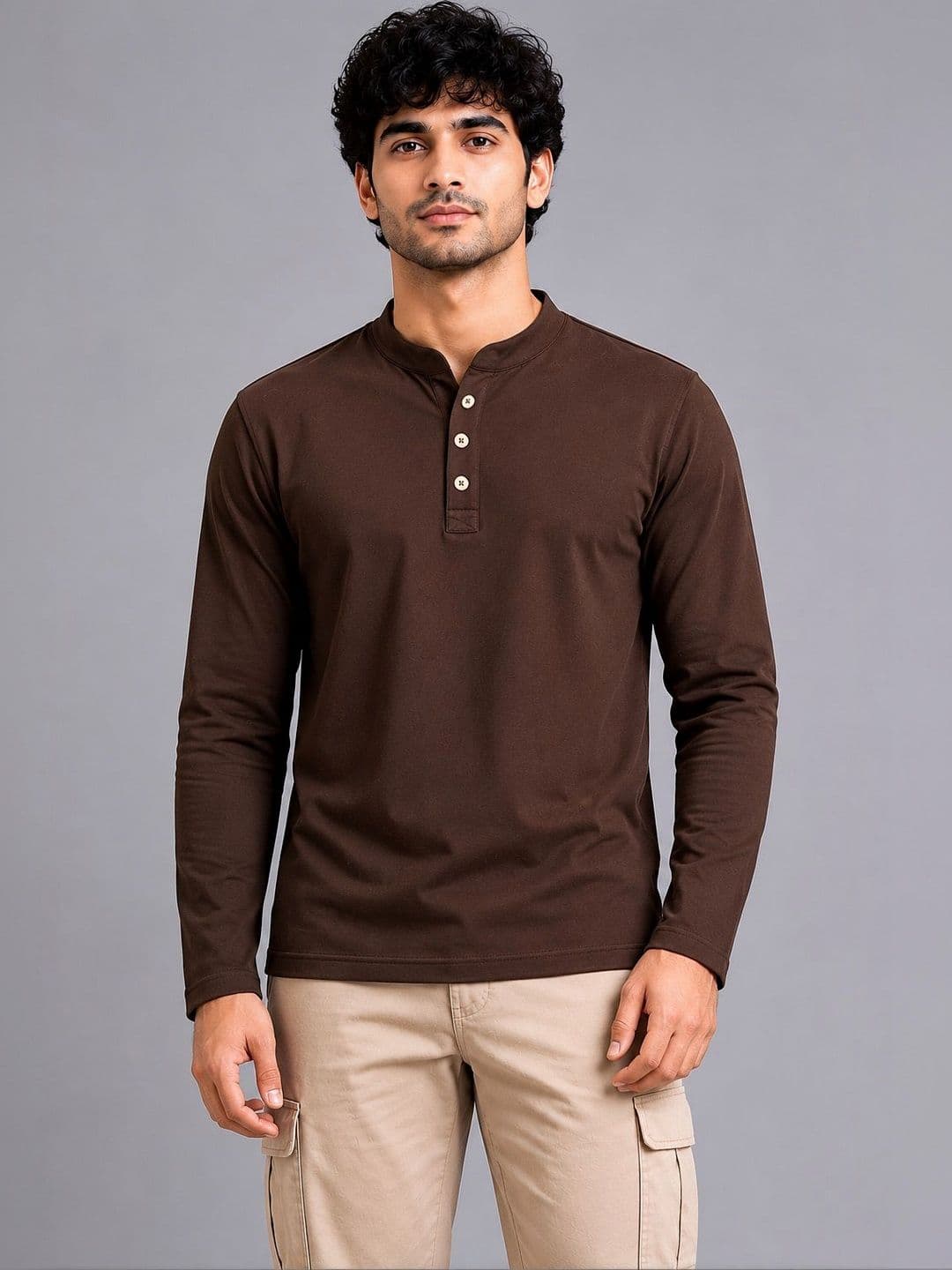 Organic Chics Men Henley Neck Pure Cotton Anti Odour T-shirt - view 1