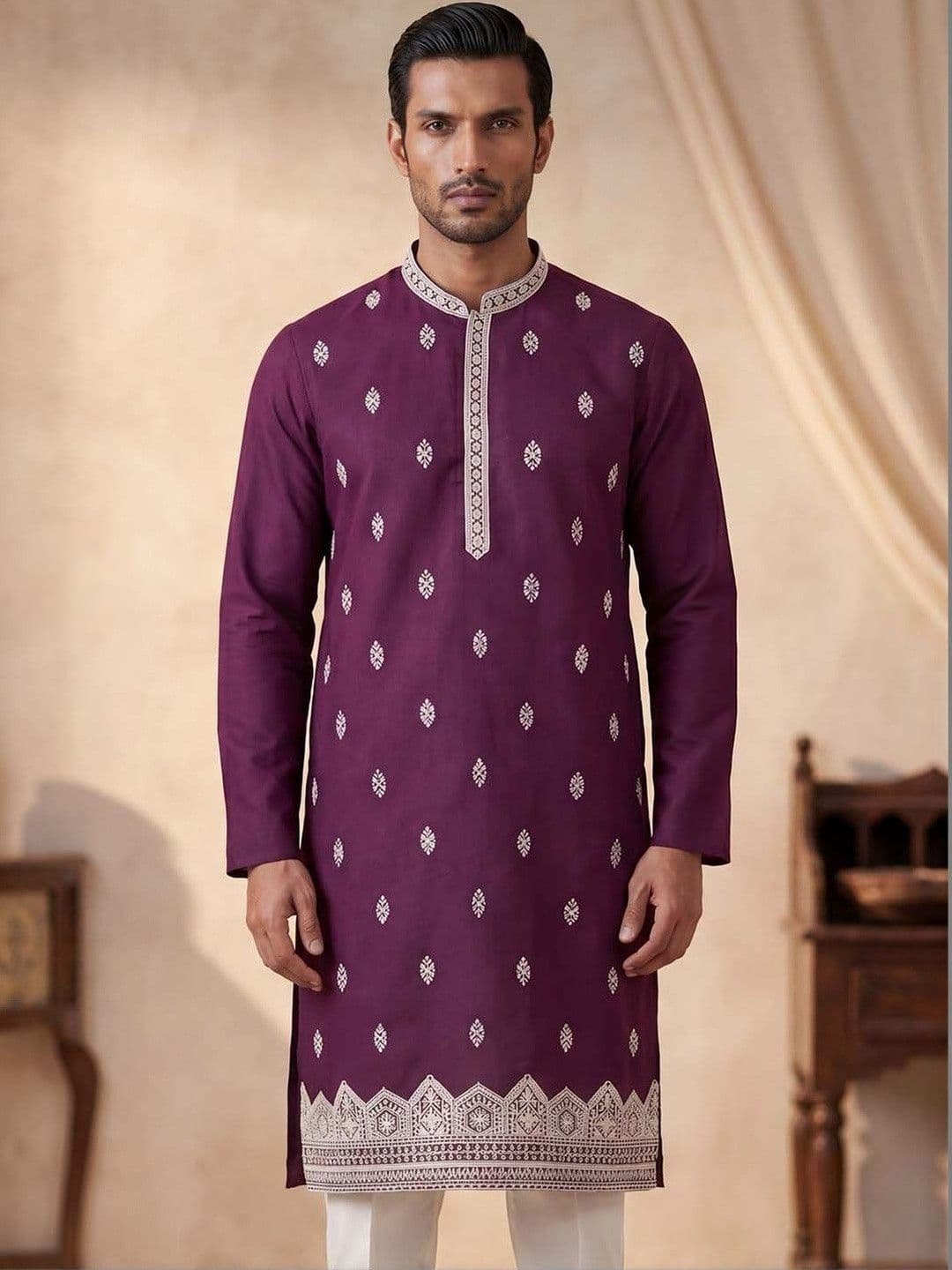 Ethnic Bay Men Ethnic Motifs Embroidered Thread Work Kurta - view 1
