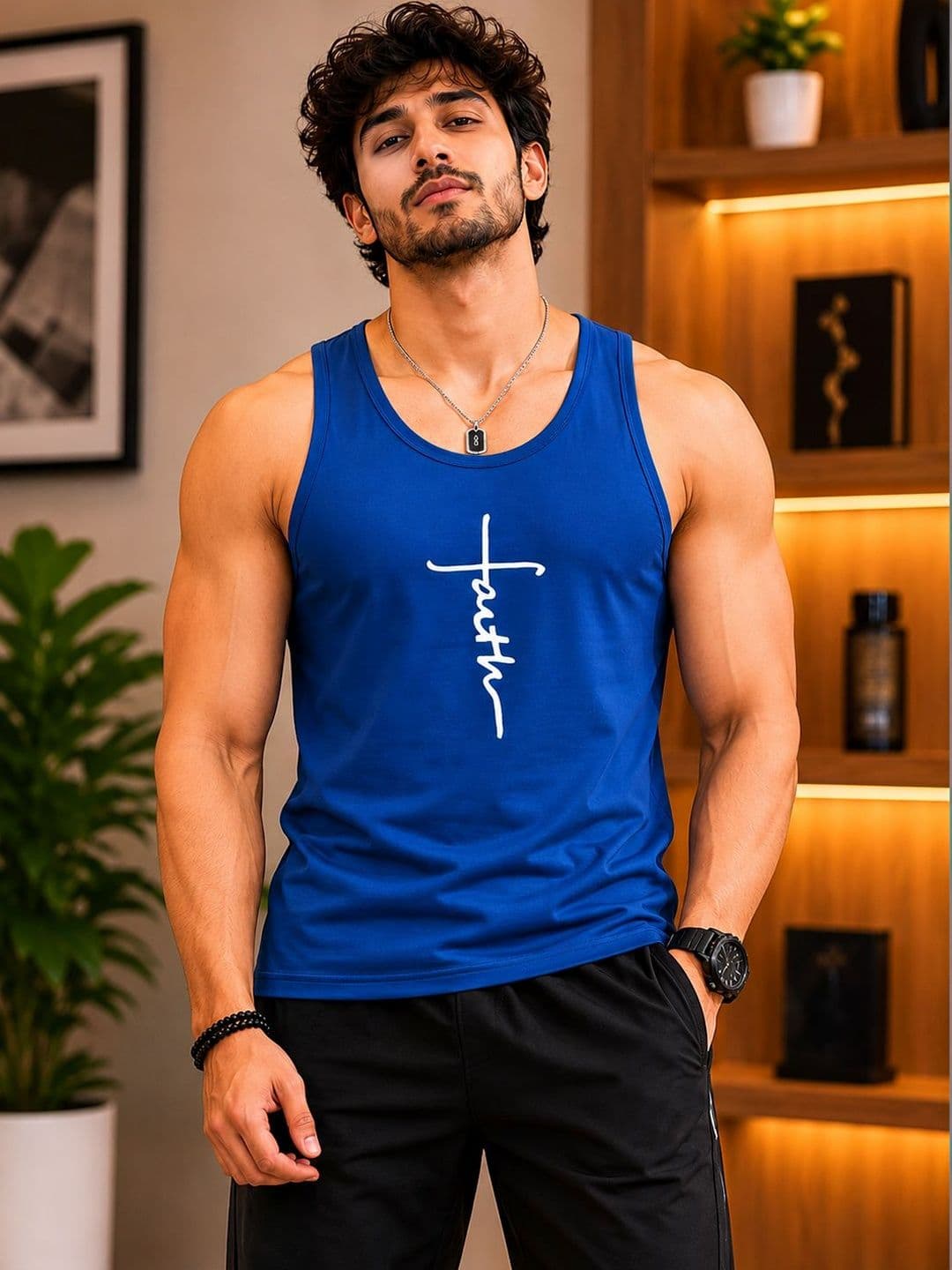 Dollar Printed Cotton Gym Vest - view 1