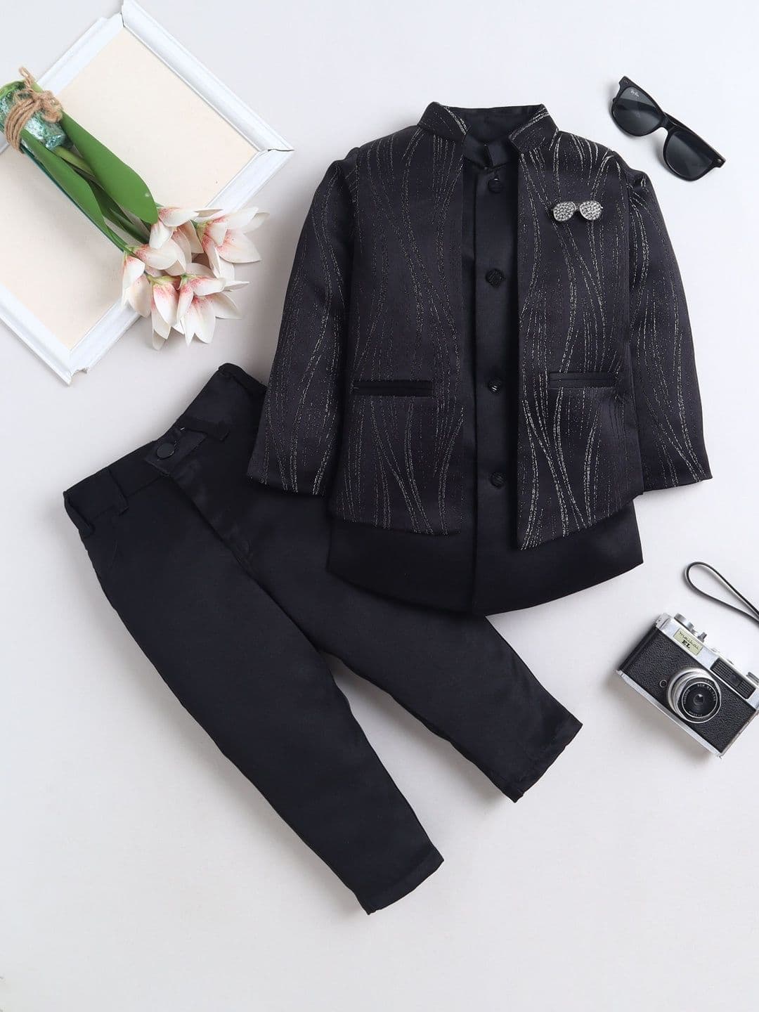 BAESD Boys Printed Mandarin Collar Sherwani Set - view 1