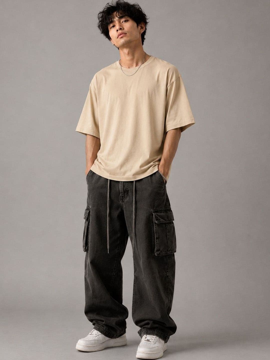 SMOKHEAD Men Oversized Round Neck Drop Shoulder Cotton Solid T-Shirt - view 1