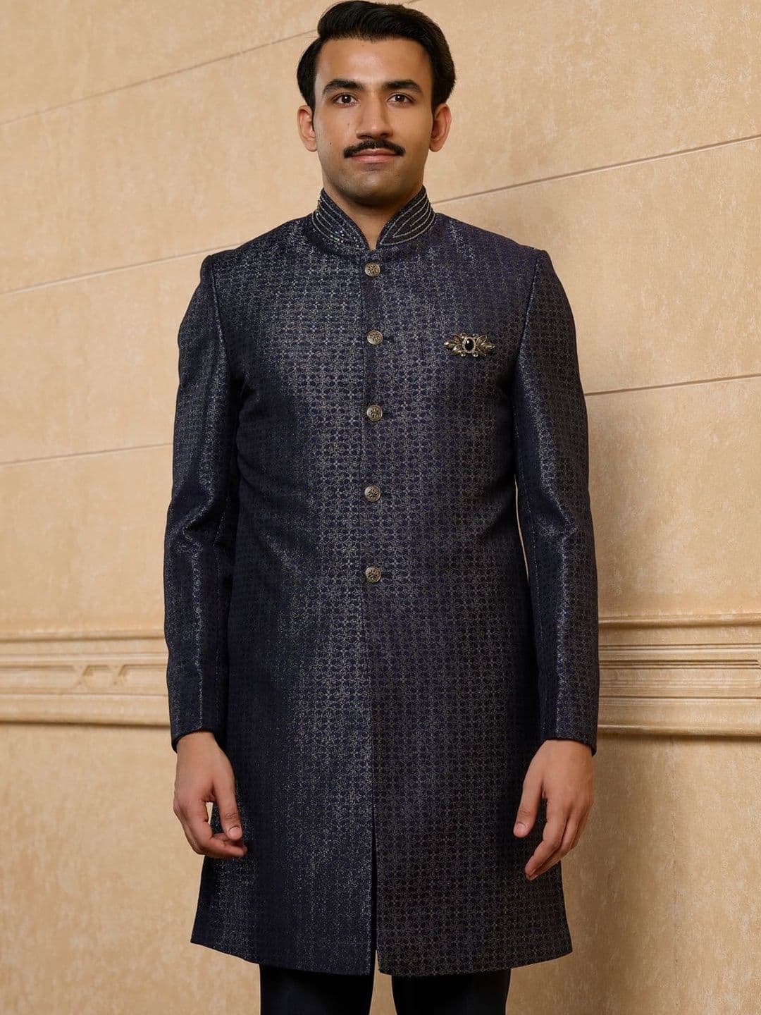 Tasva Navy Blue Embroidered Indo-western Set - view 1