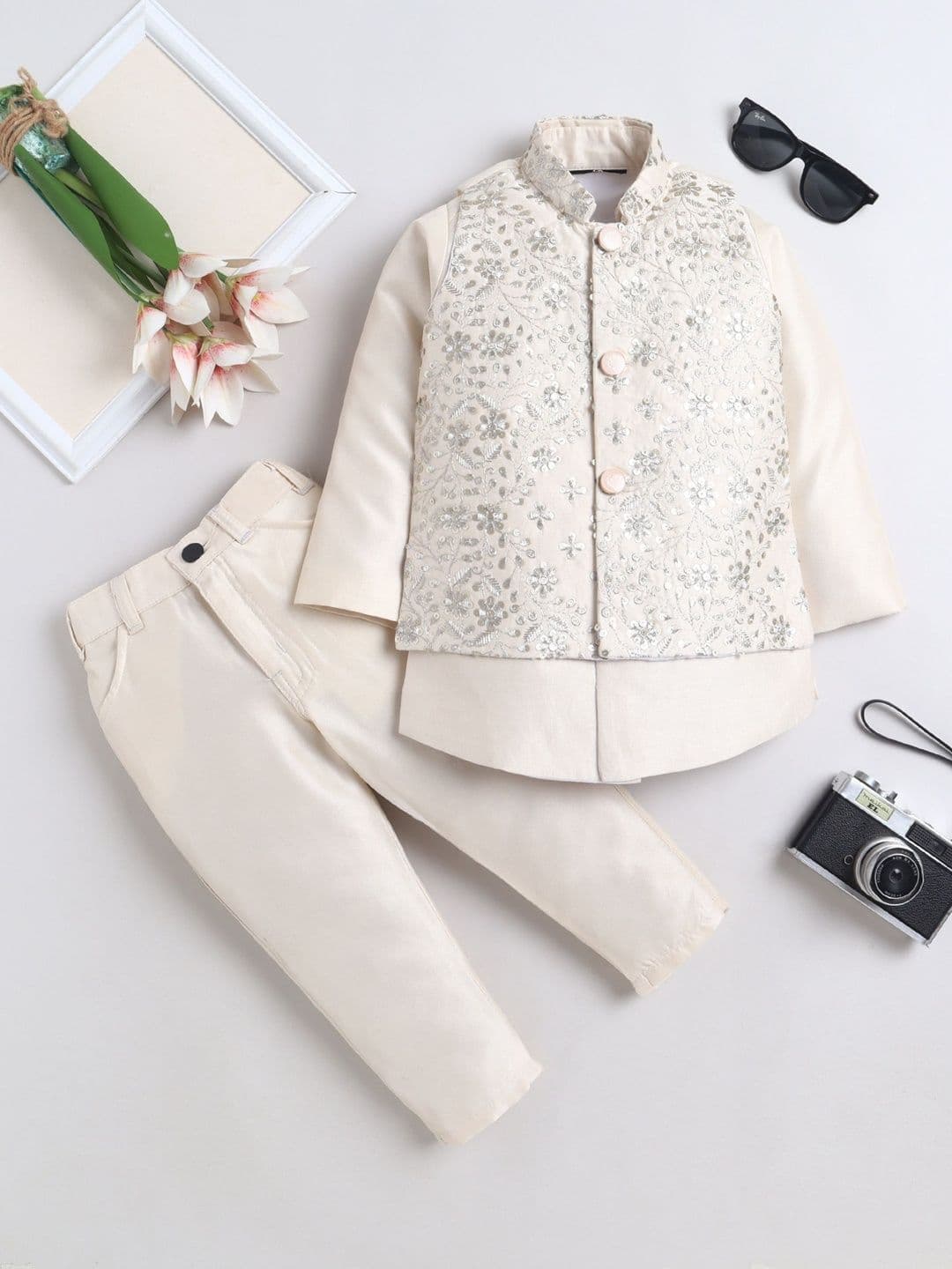 BAESD Boys Embroidered Mandarin Collar Sherwani Set - view 1