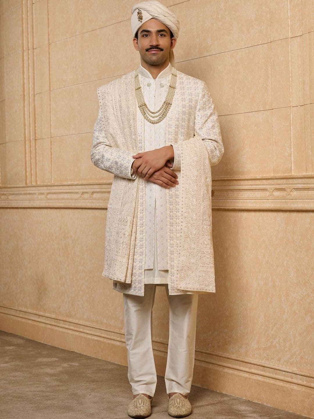 Tasva Ivory Dori And Zardozi Embroidered Sherwani - view 1