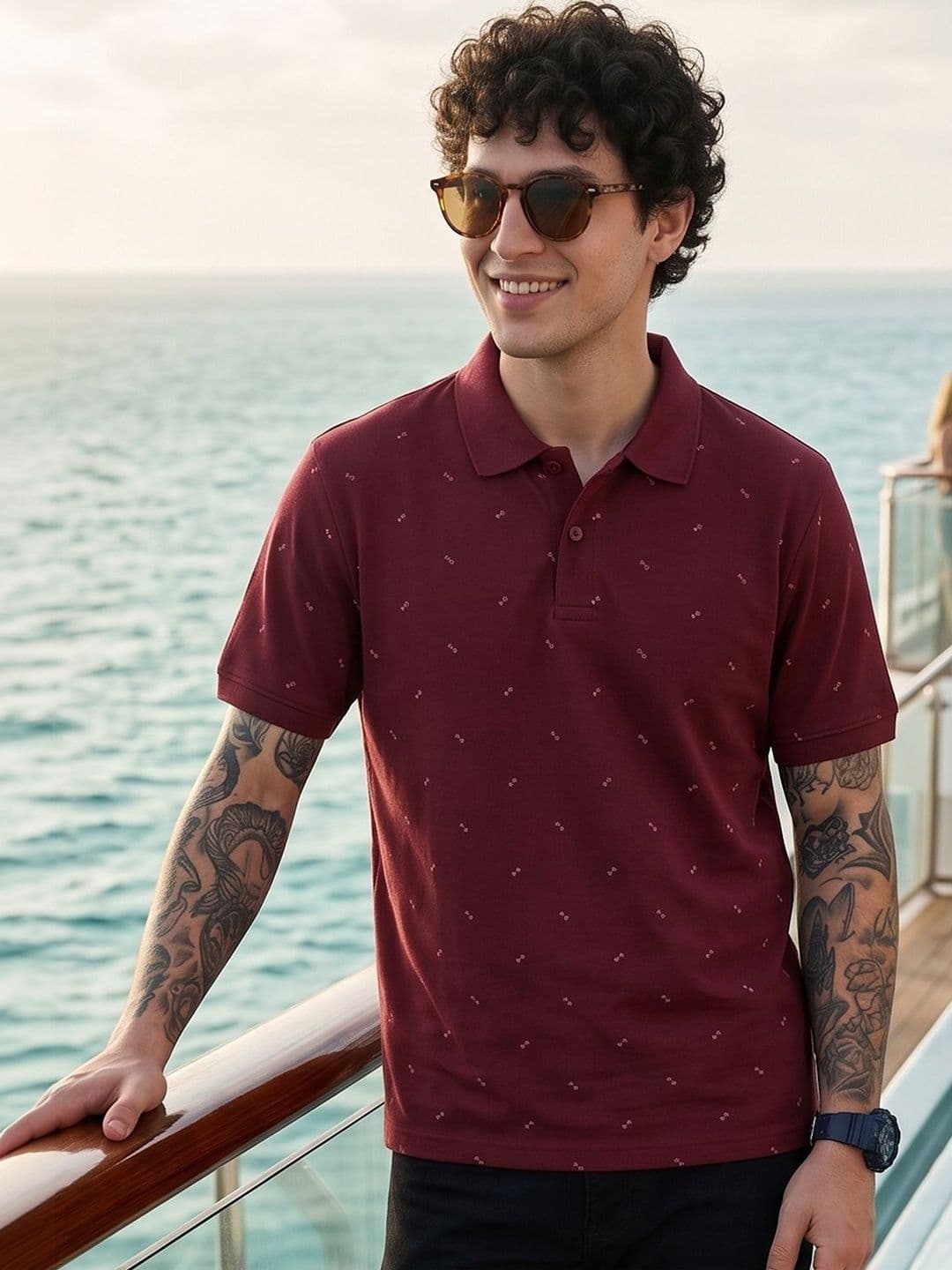 Mast & Harbour Men Printed Polo Collar T-shirt - view 1