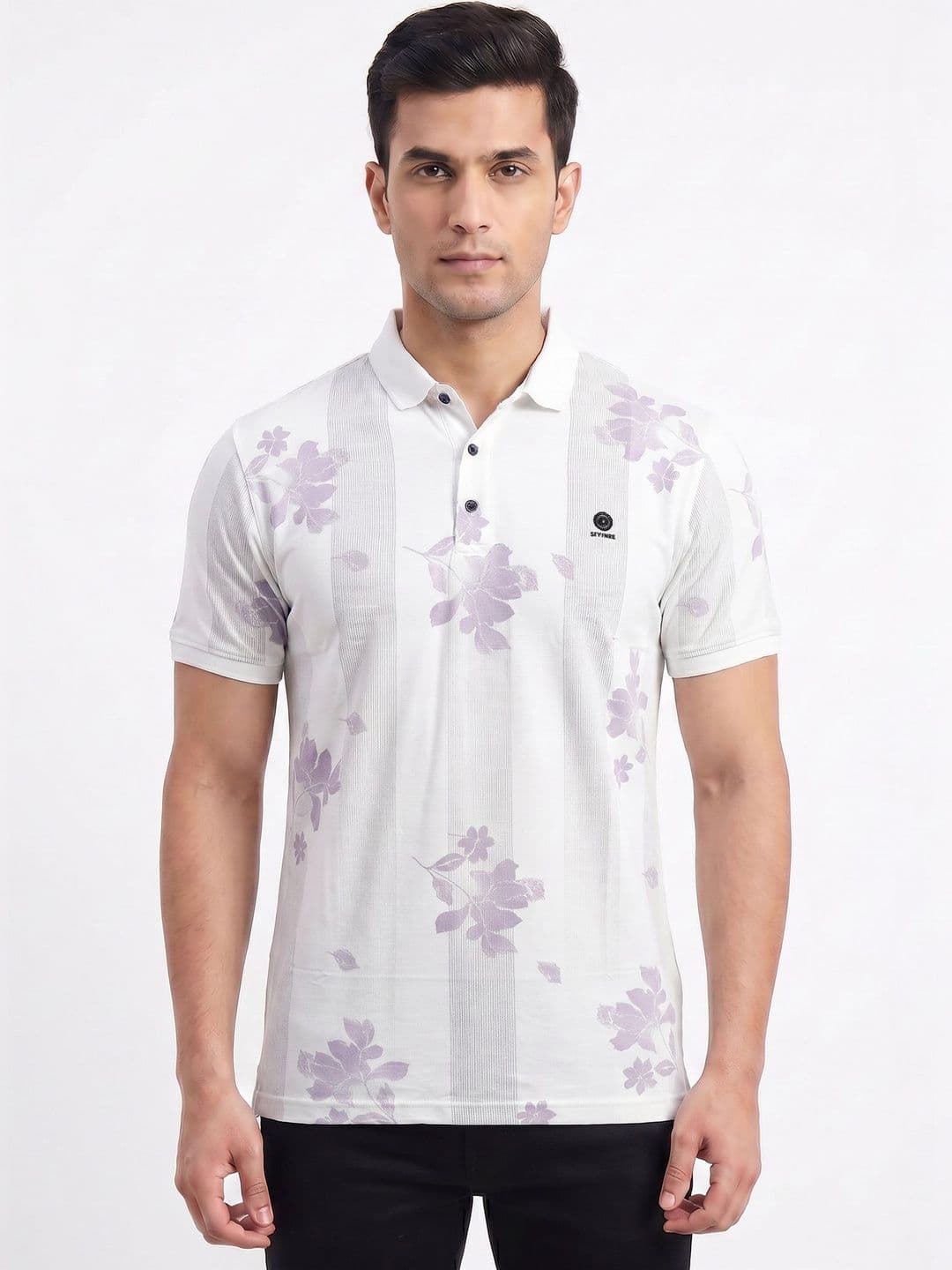 Plugin Men Floral Printed Polo Collar T-shirt - view 1