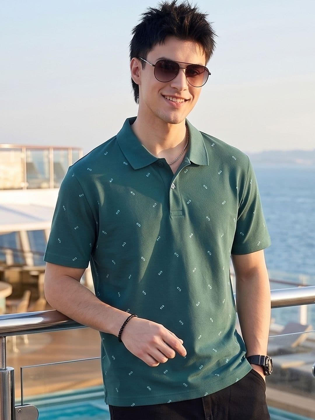Mast & Harbour Men Printed Polo Collar T-shirt - view 1