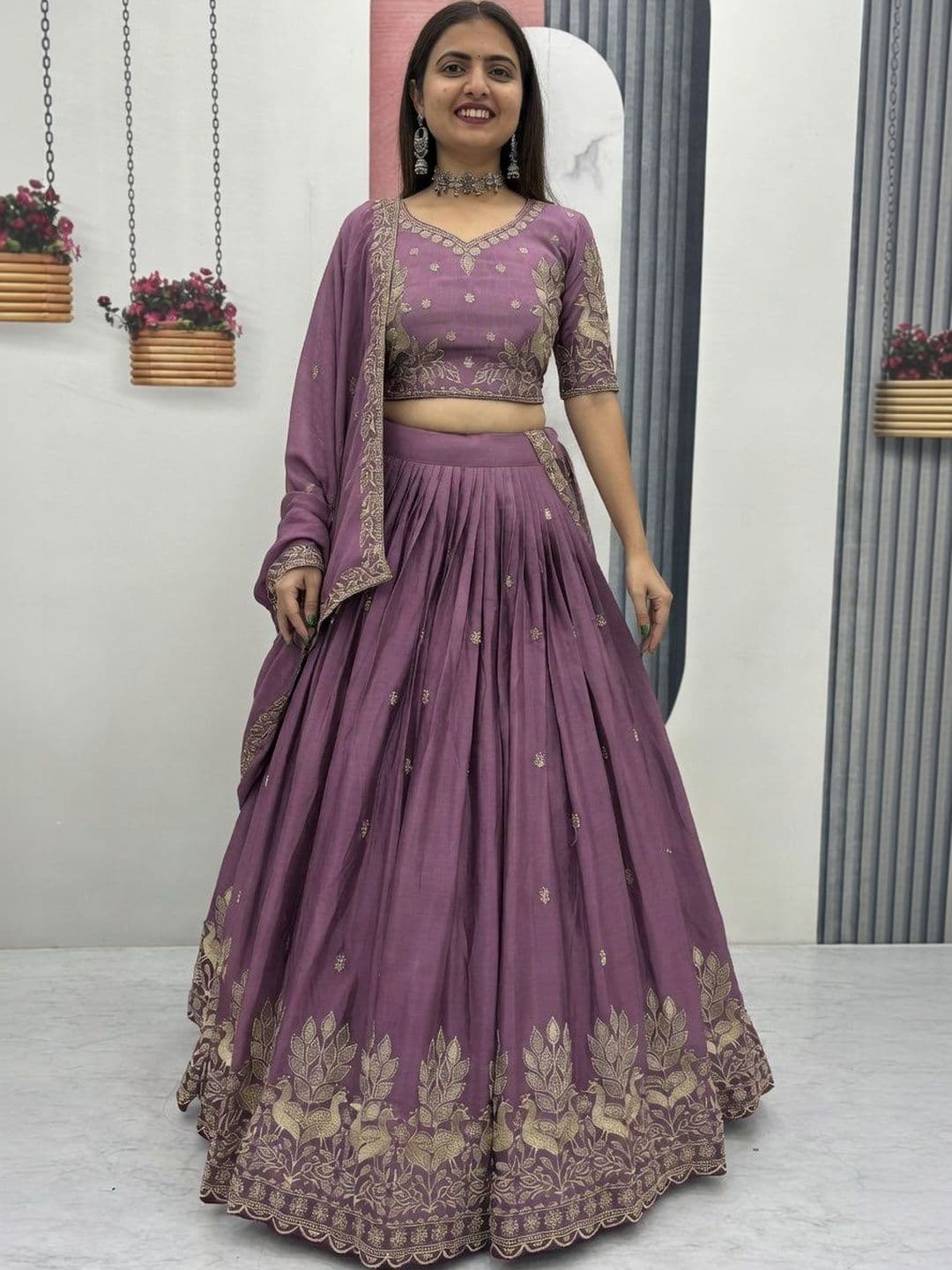 Closin Embroidered Semi-Stitched Lehenga & Unstitched Blouse With Dupatta - view 1