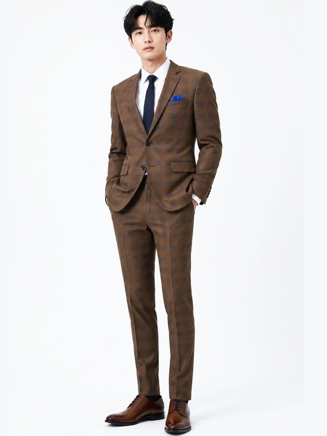 Thecrownandcollar Checked Tailored Fit Single-Breasted Two-Piece Suit - view 1