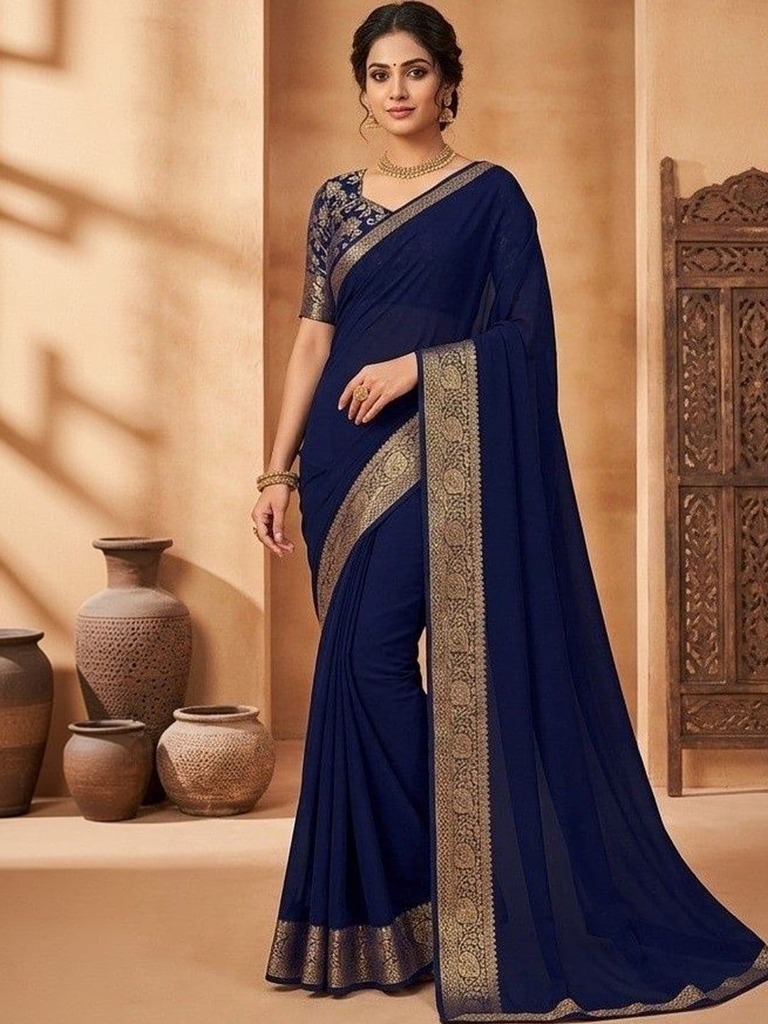 DURGA EMPORIO Woven Design Zari Pure Georgette Saree - view 1