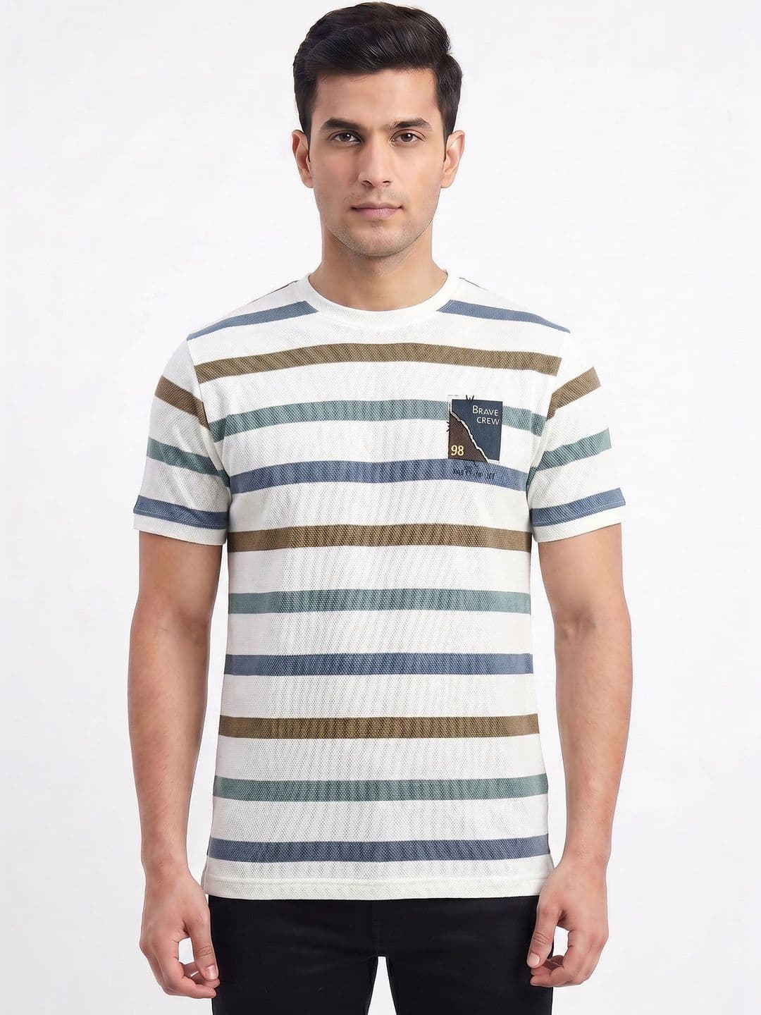Plugin Men Striped Applique T-shirt - view 1