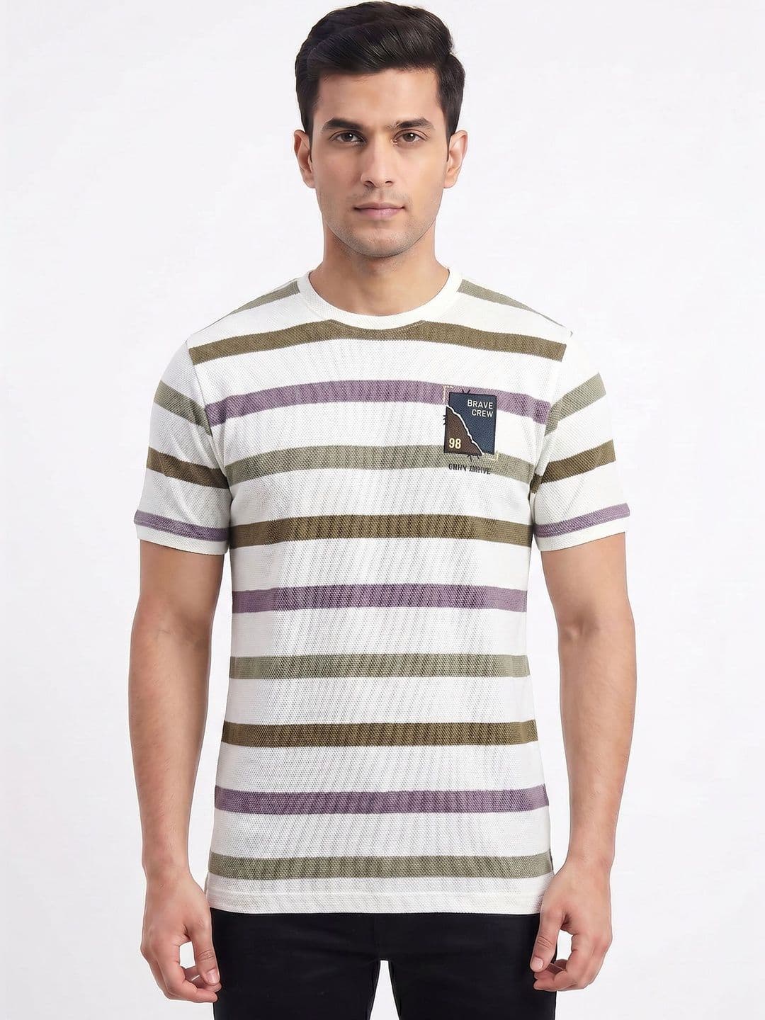 Plugin Men Striped Applique T-shirt - view 1