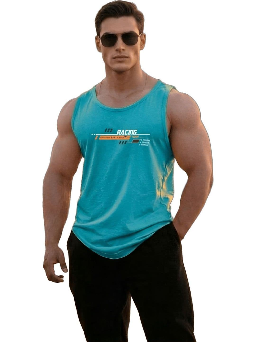 EARTH STAR Printed Cotton Blend Gym Vest - view 1