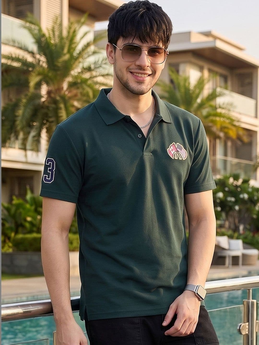 Mast & Harbour Men Brand Logo Printed Polo Collar Applique T-shirt - view 1
