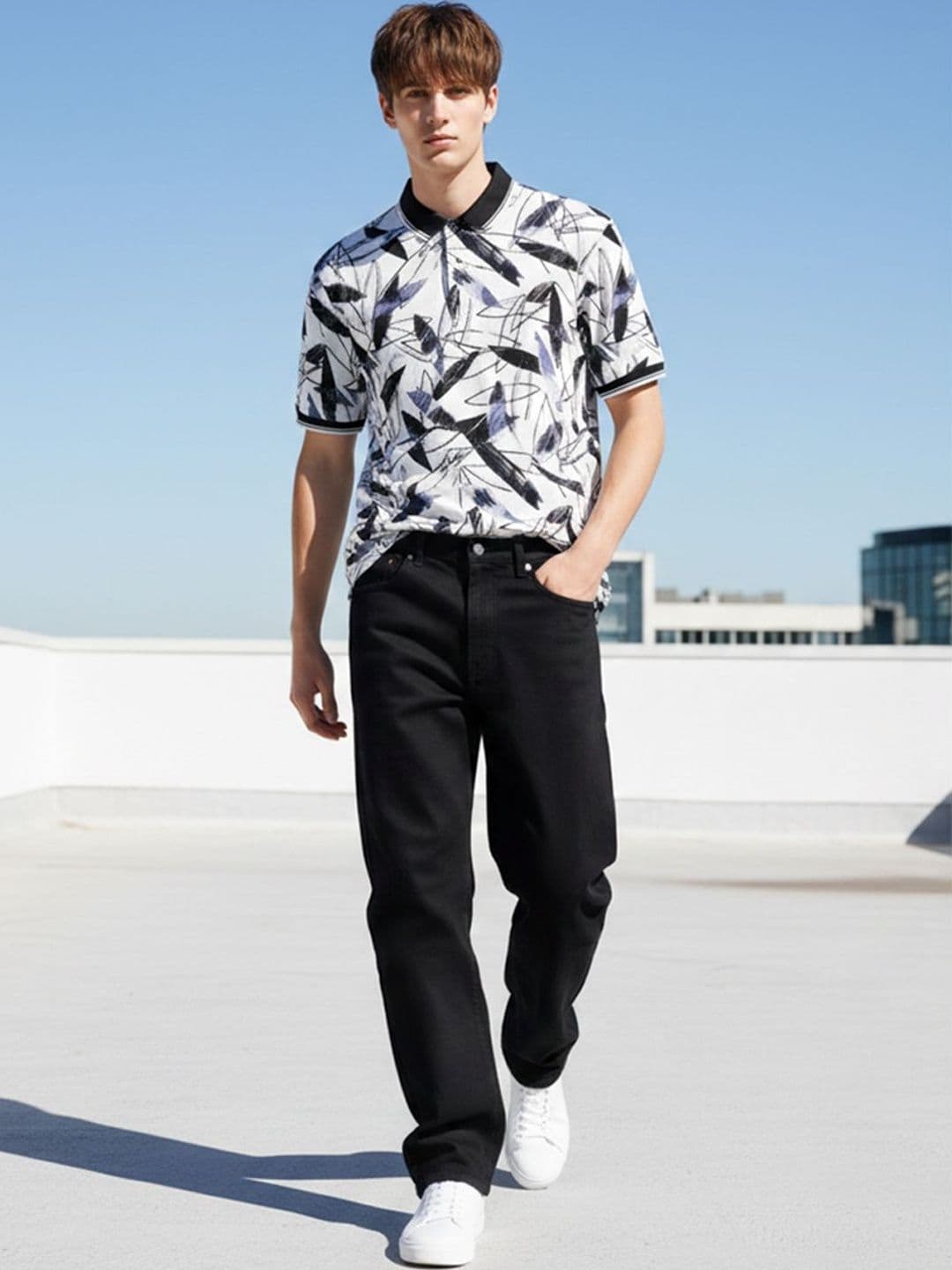 HERE&NOW Men Printed Polo Collar T-shirt - view 1
