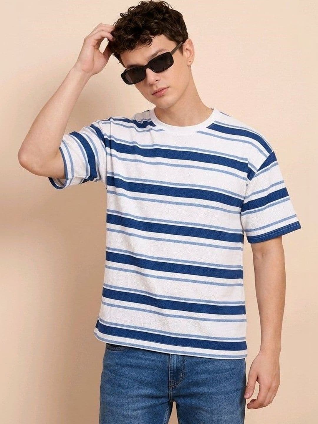 Mast & Harbour Men Striped Drop-Shoulder Sleeves T-shirt - view 1