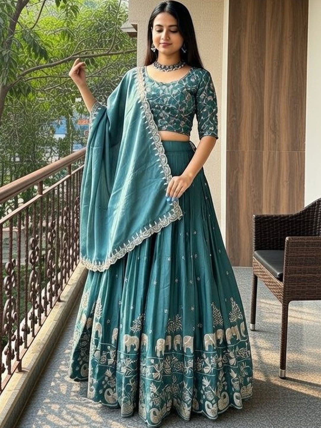 Closin Embroidered Thread Work Ready to Wear Lehenga & Unstitched Blouse With Dupatta - view 1