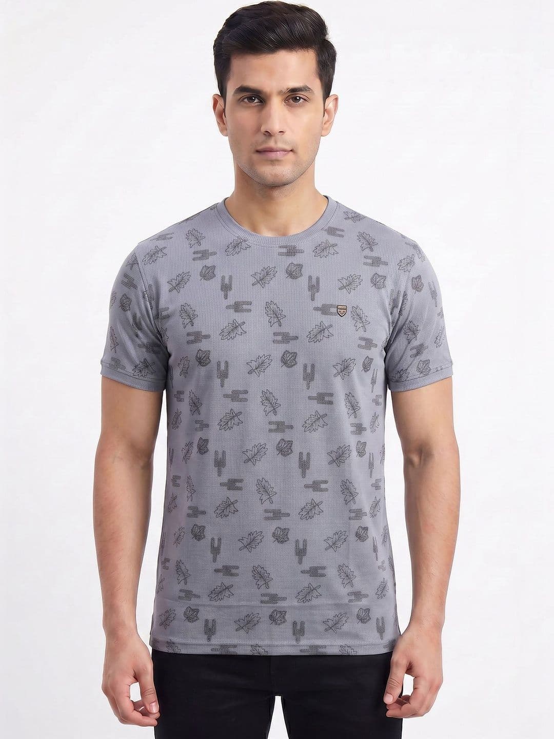 Plugin Conversational Graphic Round Neck Short Sleeves T-shirt - view 1