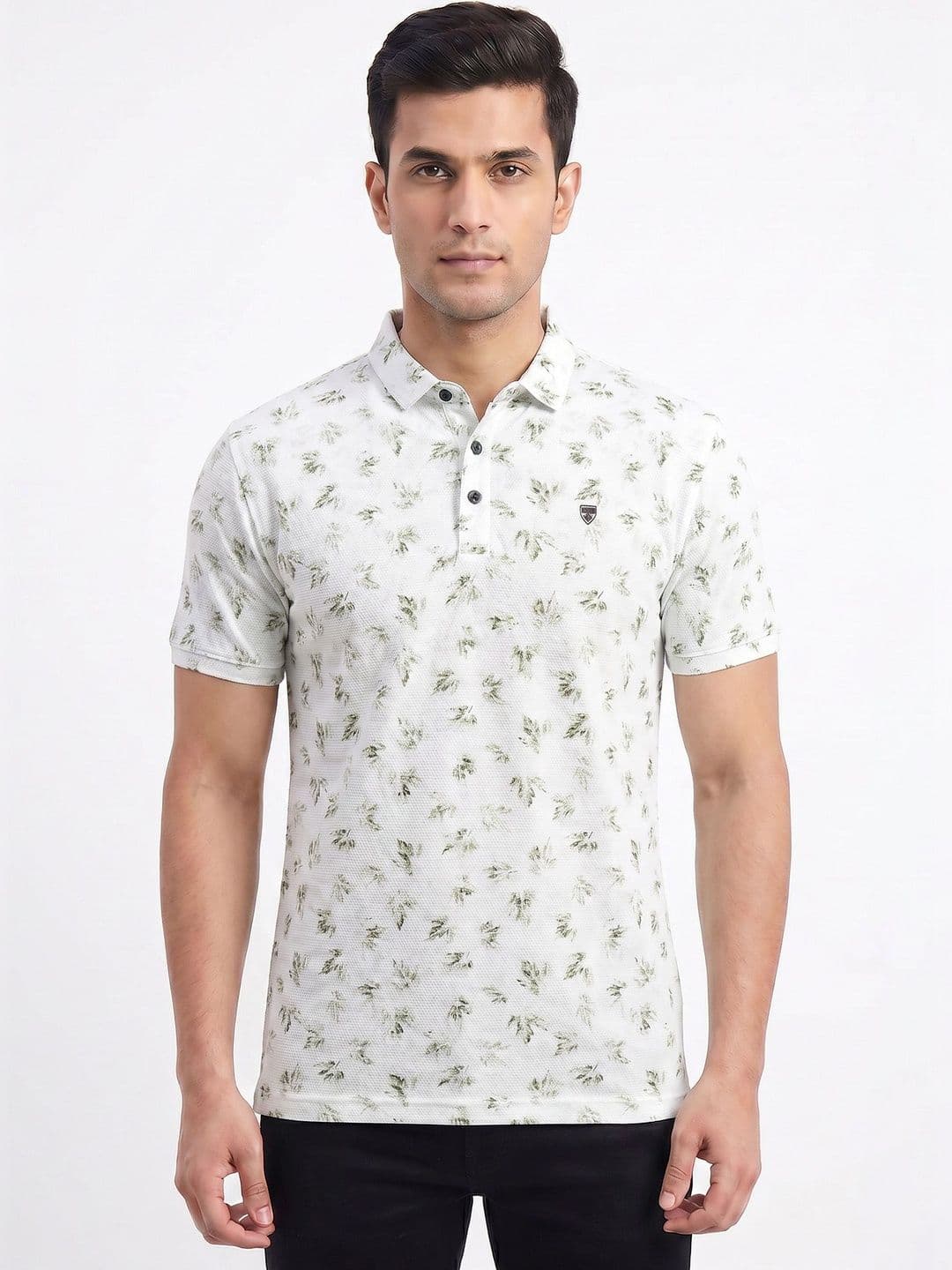 Plugin Men Floral Printed Polo Collar T-shirt - view 1