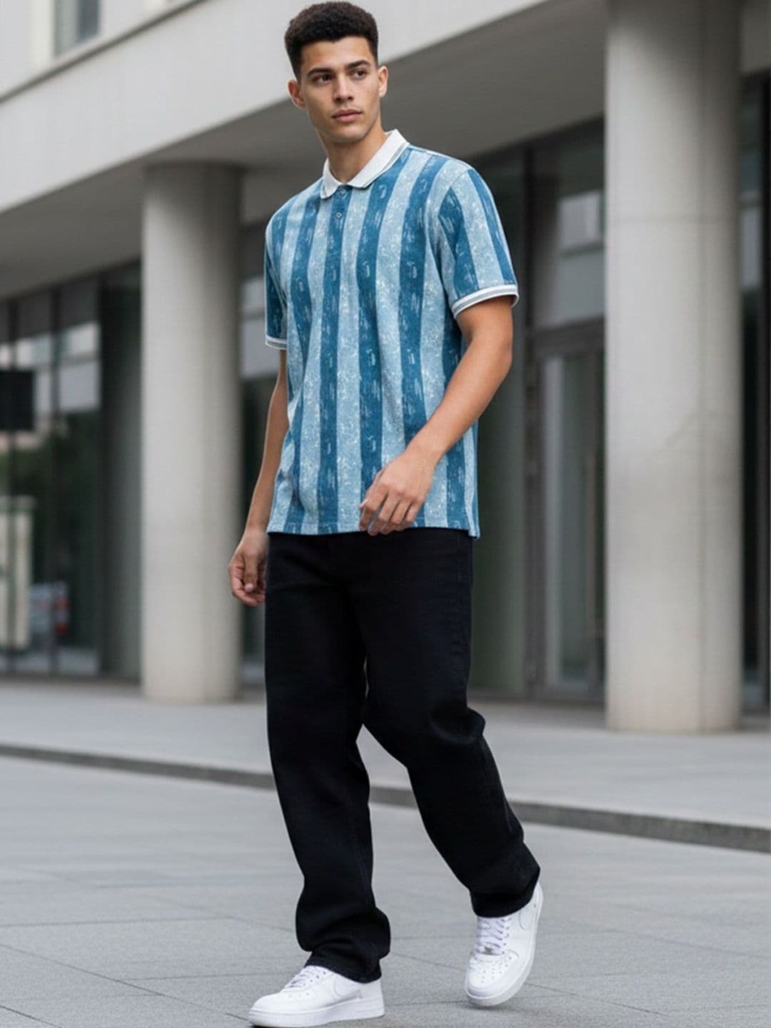 HERE&NOW Men Striped Polo Collar T-shirt - view 1