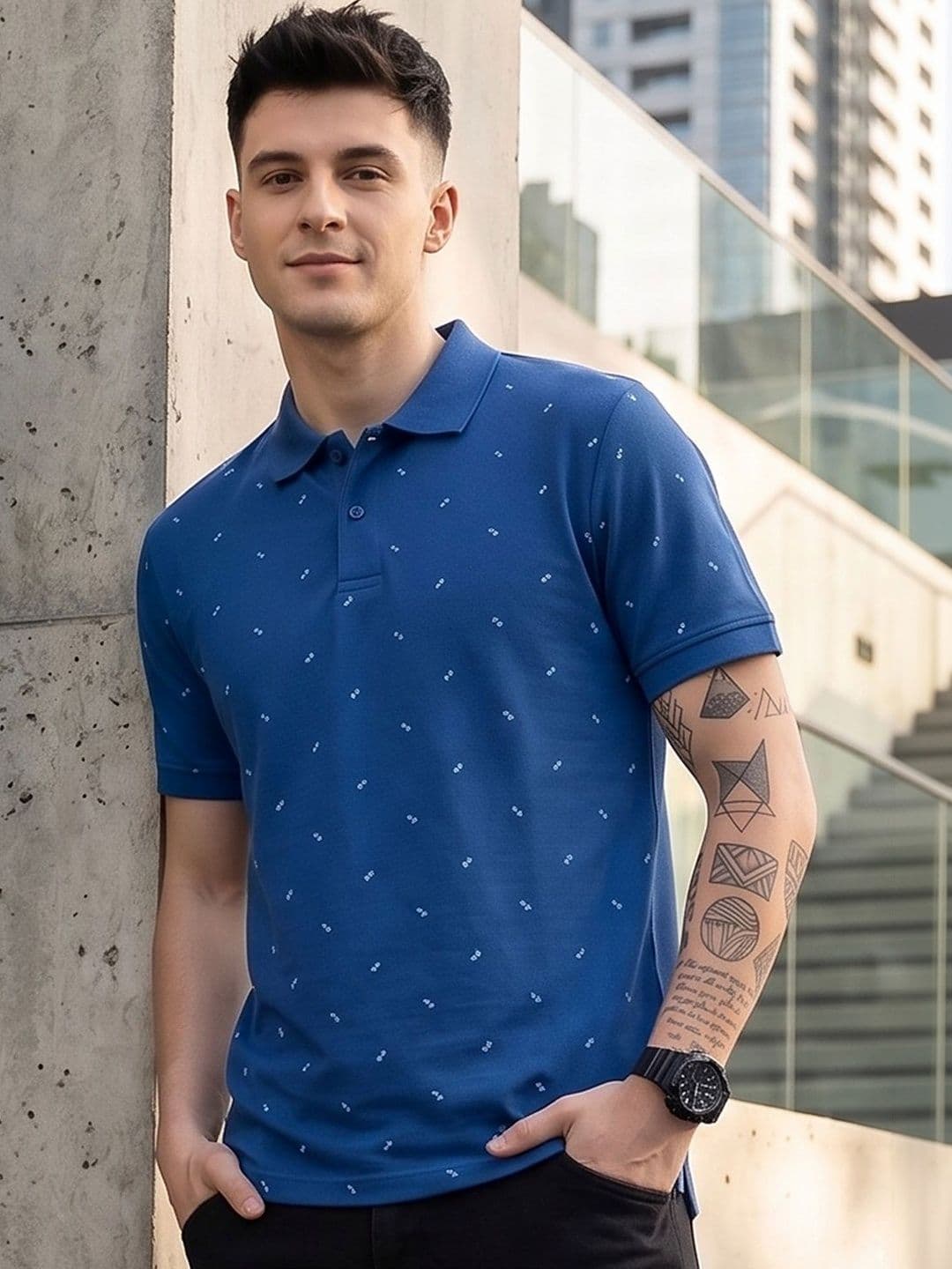 Mast & Harbour Men Printed Polo Collar T-shirt - view 1