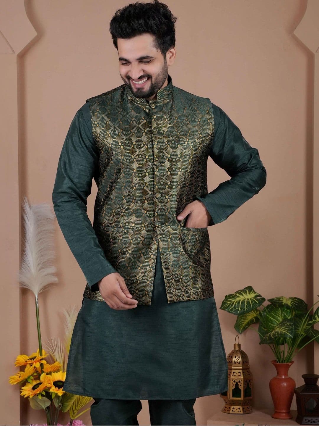 MODERN MUGHALS Woven Design Nehru Jacket - view 1