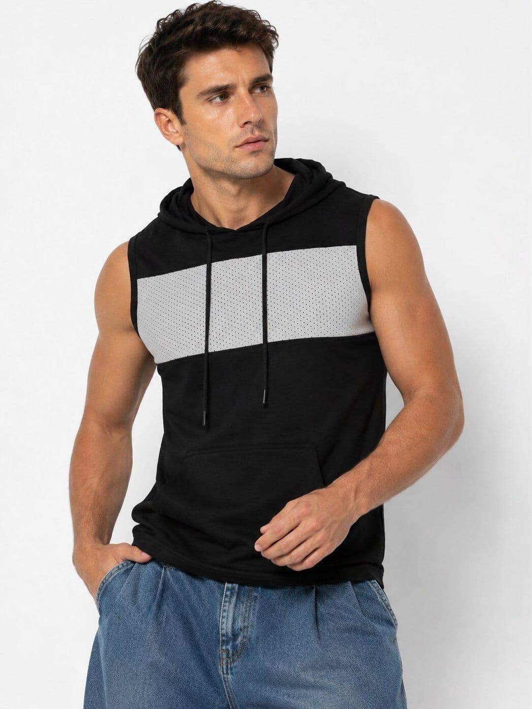 R.Code by The Roadster Life Co. Colourblocked Cotton Blend Gym Vest - view 1