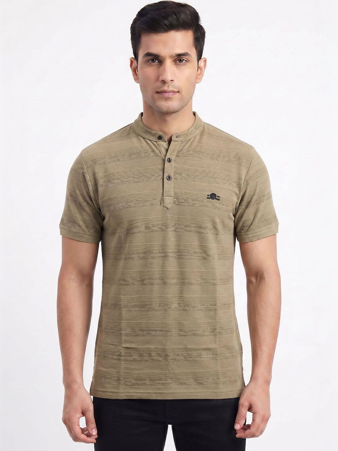 Plugin Men Printed Mandarin Collar T-shirt - view 1