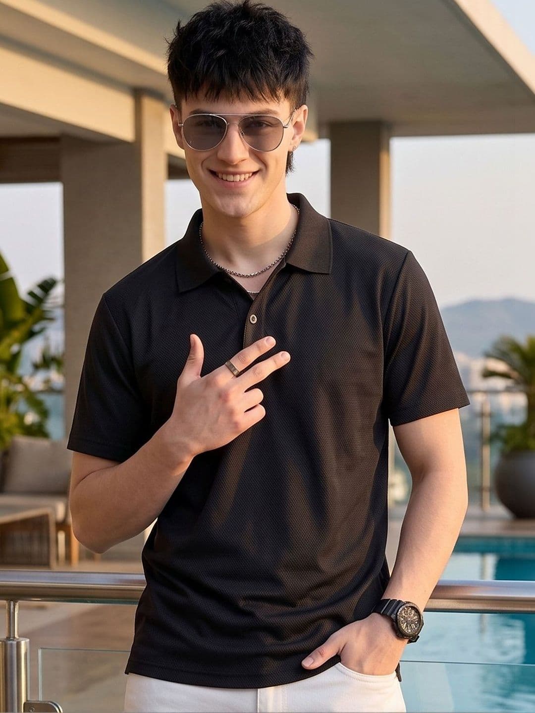 Mast & Harbour Men Polo Collar T-shirt - view 1