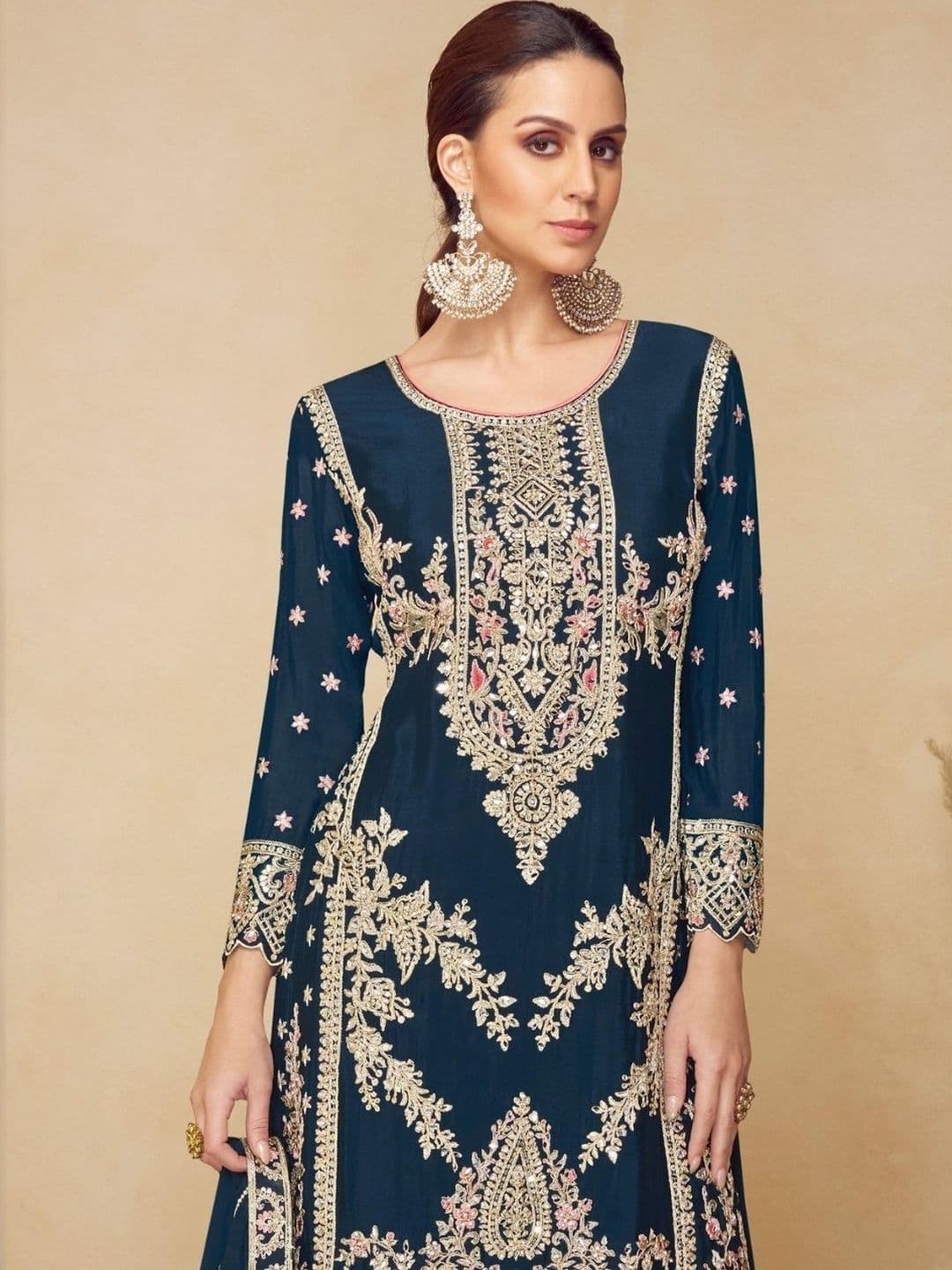 ODETTE Embellished Semi-Stitched Dress Material - view 1