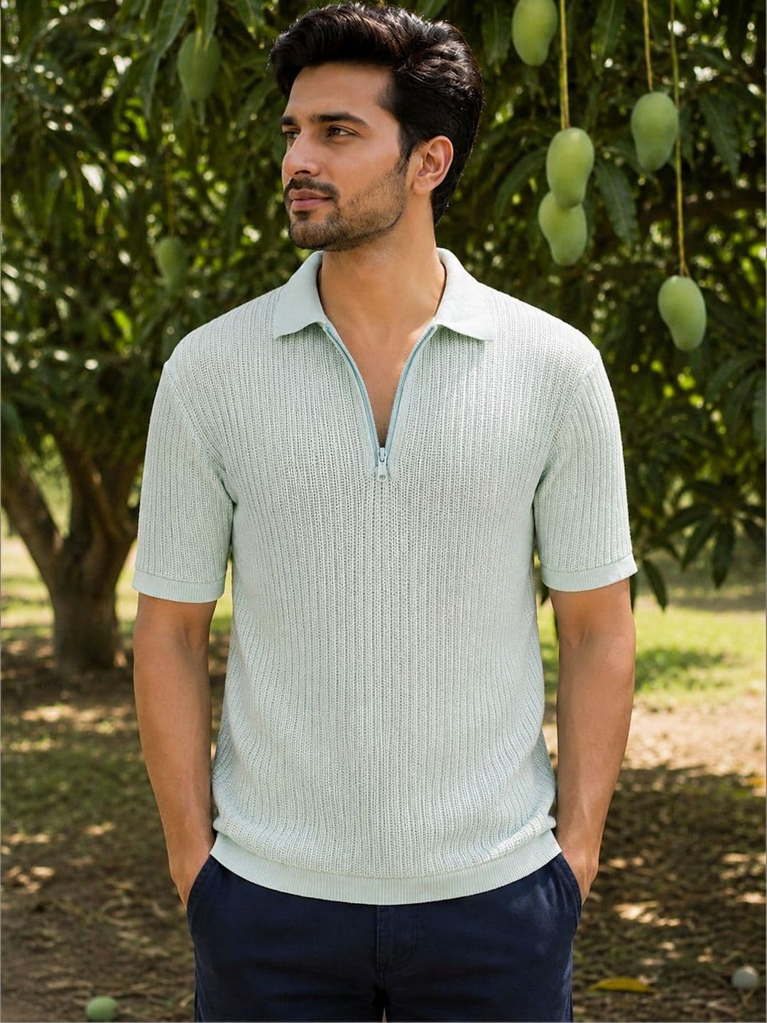 The Roadster Lifestyle Co Textured Pure Cotton Polo Collar Tshirt - view 1