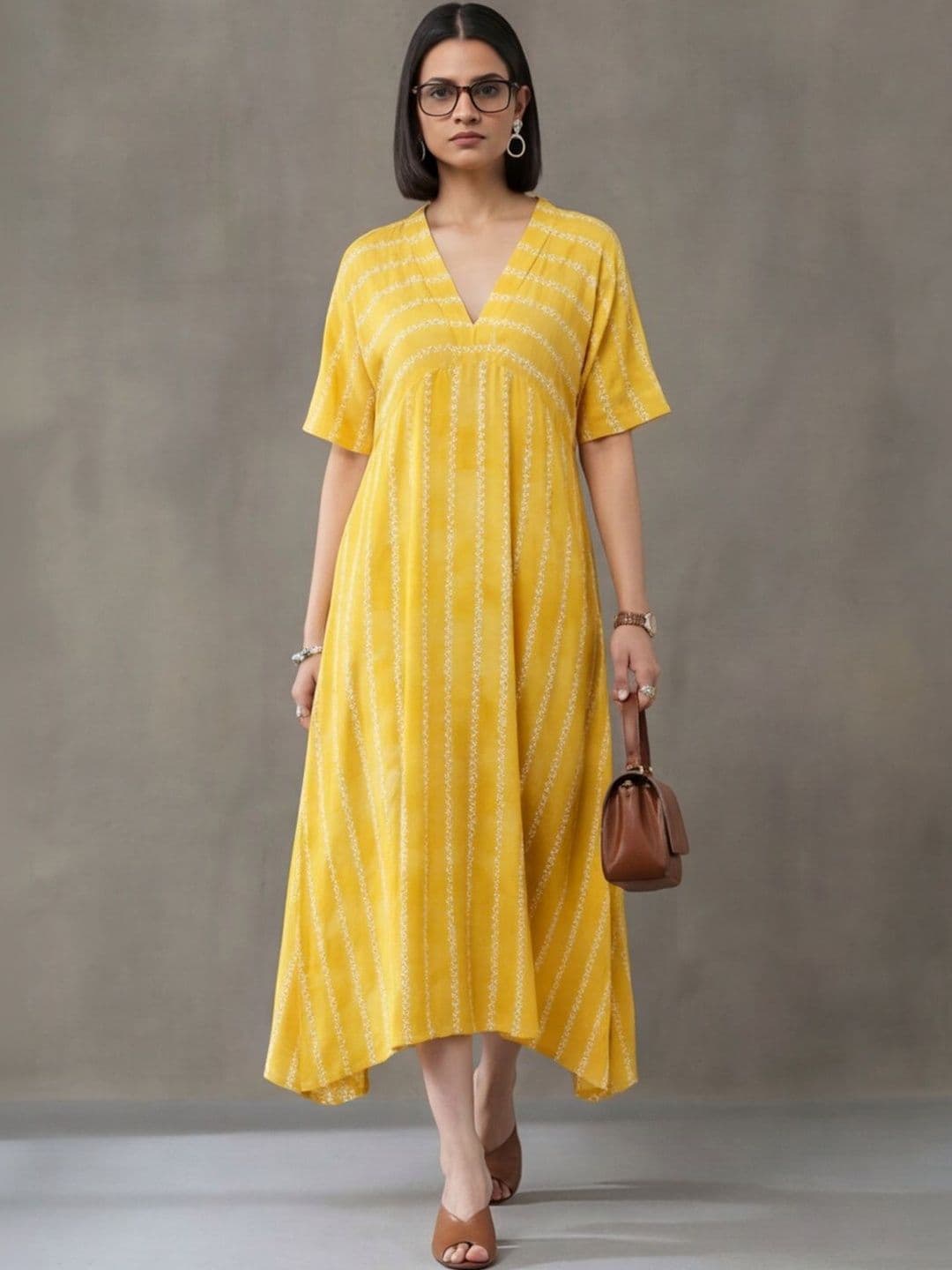 Navibhu Printed V-Neck A-Line Ethnic Dresses - view 1