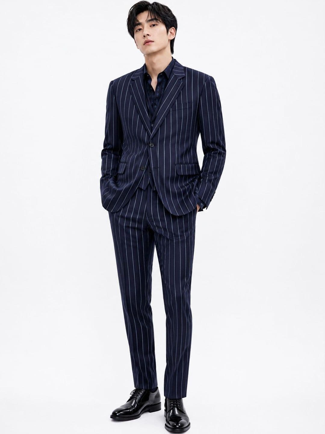 Thecrownandcollar Striped Tailored Fit Single-Breasted Two-Piece Suit - view 1