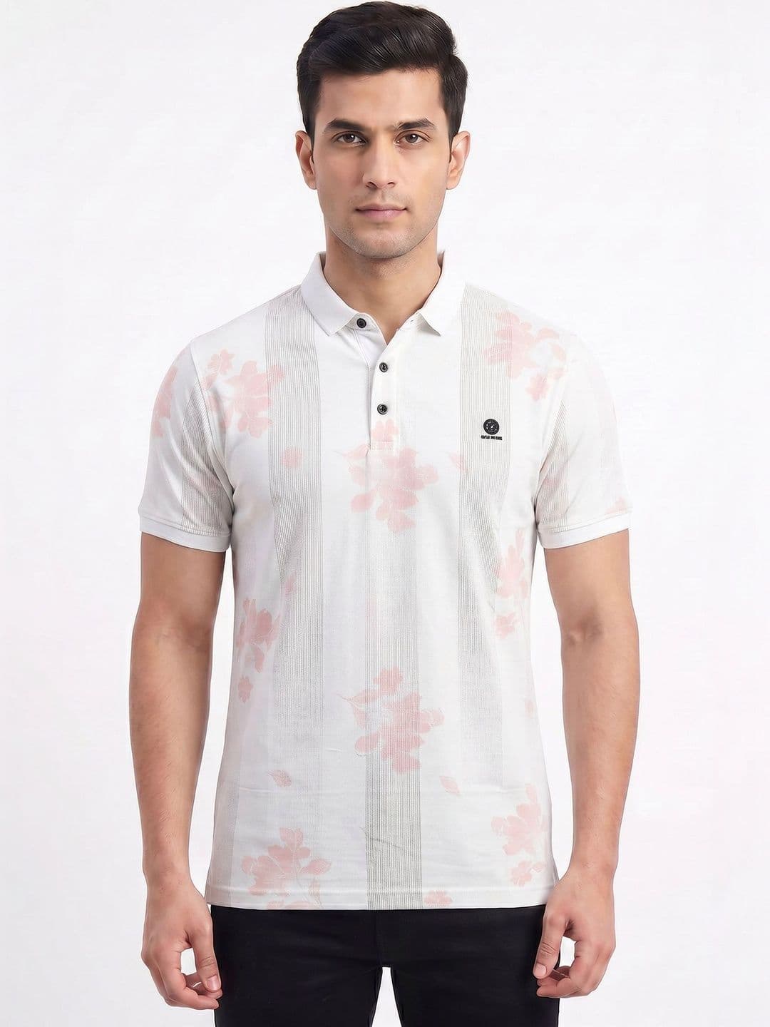 Plugin Men Floral Printed Polo Collar T-shirt - view 1