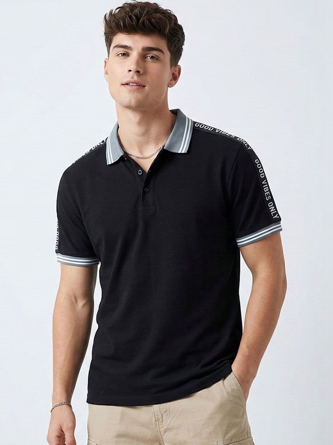 HERE&NOW Men Typography Printed Polo Collar T-shirt - view 1