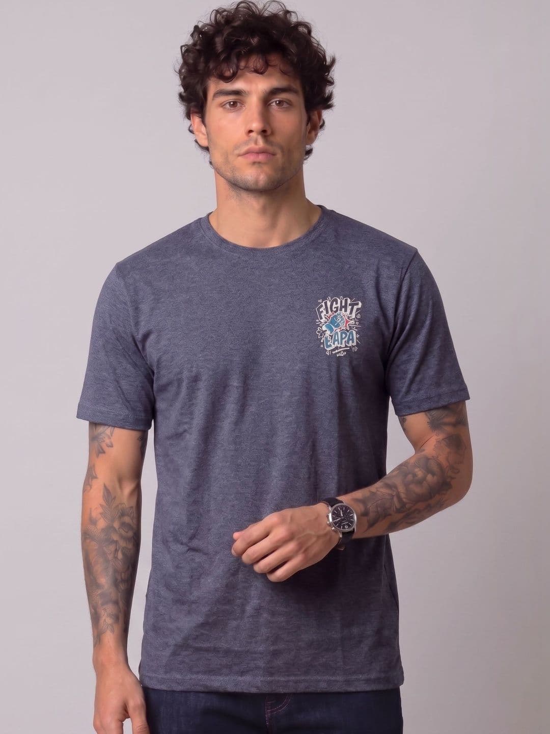 SANDPIPER Typography Printed Round Neck Short Sleeves Denim T-shirt - view 1