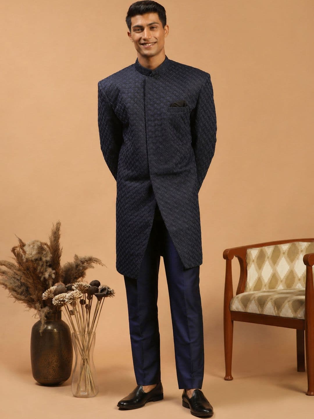 VASTRAMAY Embroidered Mandarin Collar Sherwani Set - view 1