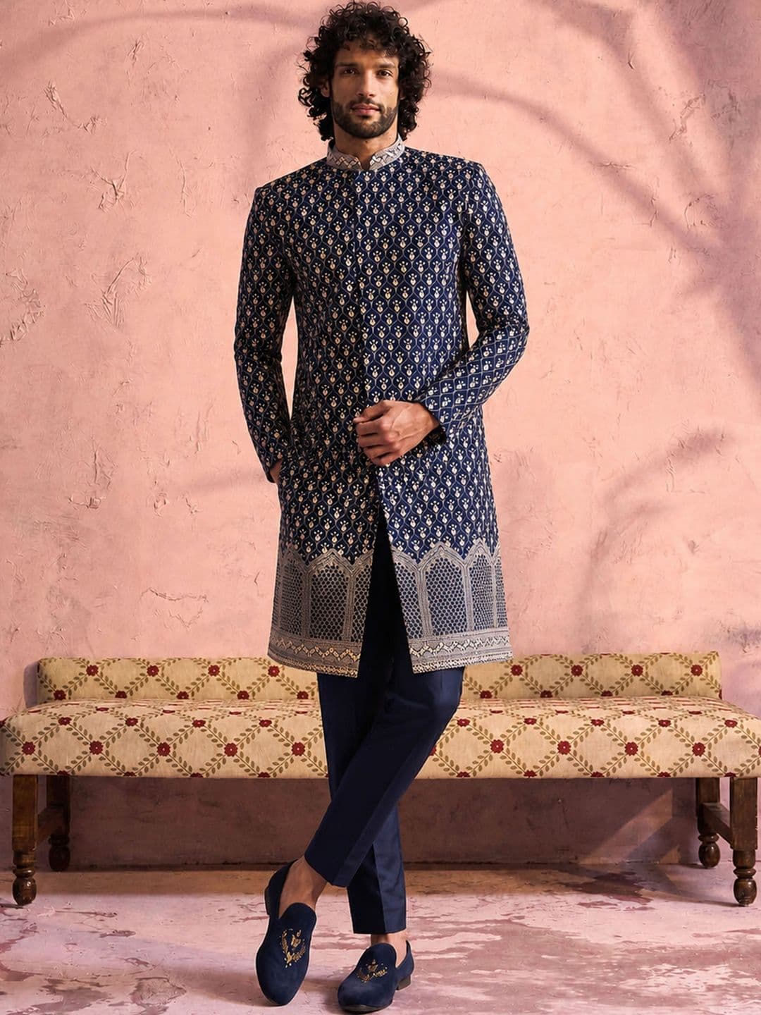 VASTRAMAY Embroidered Mandarin Collar Sherwani Set - view 1