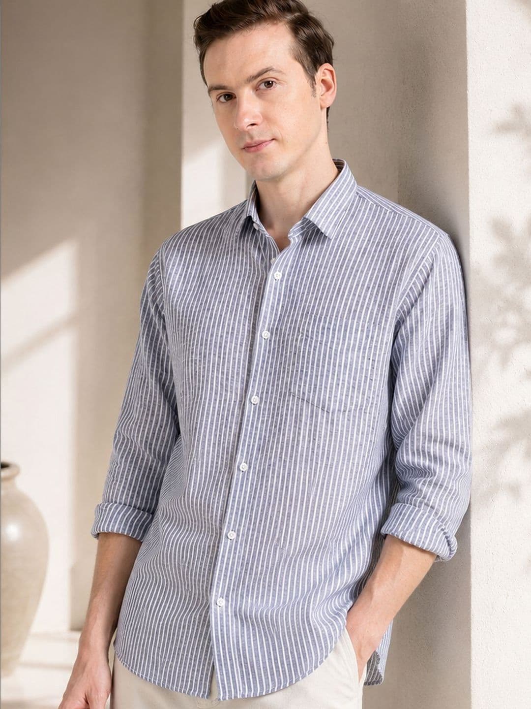 Hancock Men Candy Striped Premium Linen Slim Fit Shirt - view 1